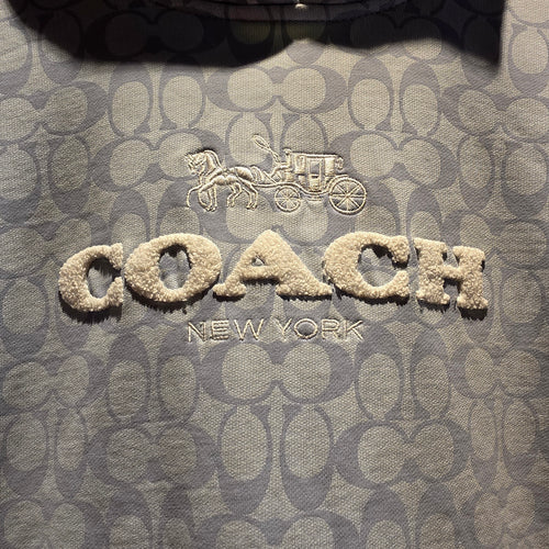 Coach Men’s Gray Signature Logo Pullover Hoodie Cotton Fleece Pockets: Medium