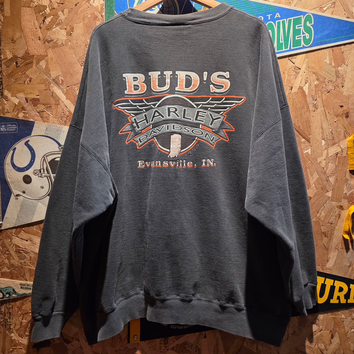VTG 90's Harley Davidson Black Sweatshirt Buds Evansville: XXL