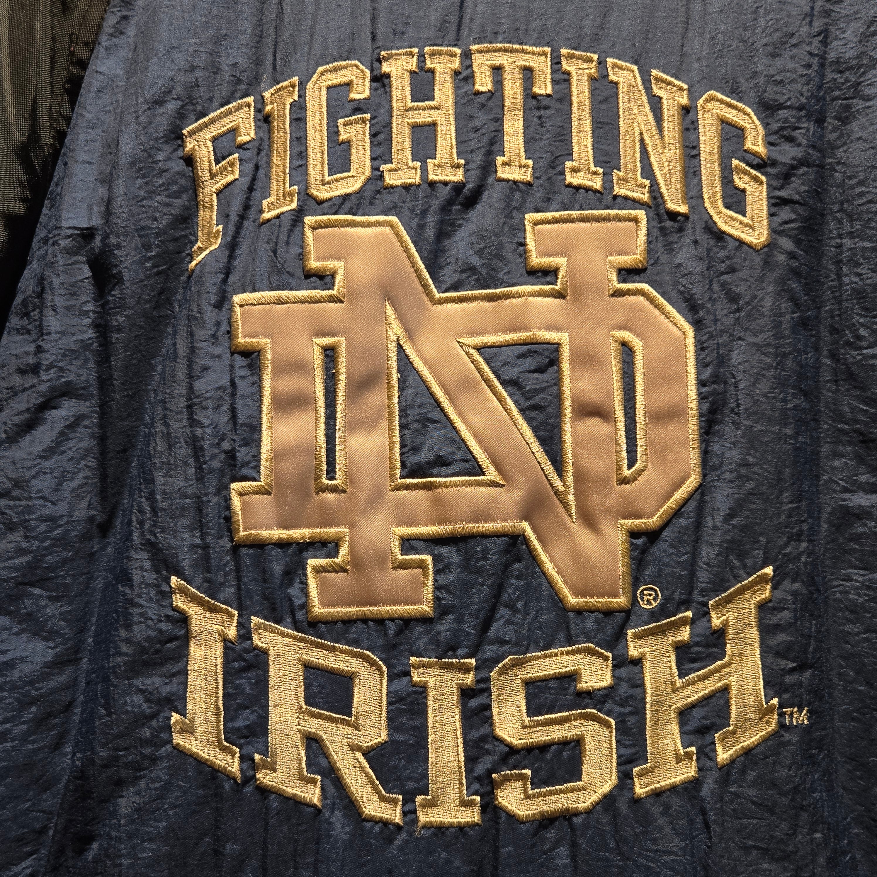 VTG Starter Notre Dame Puffer Jacket Half Zip, Button: Large