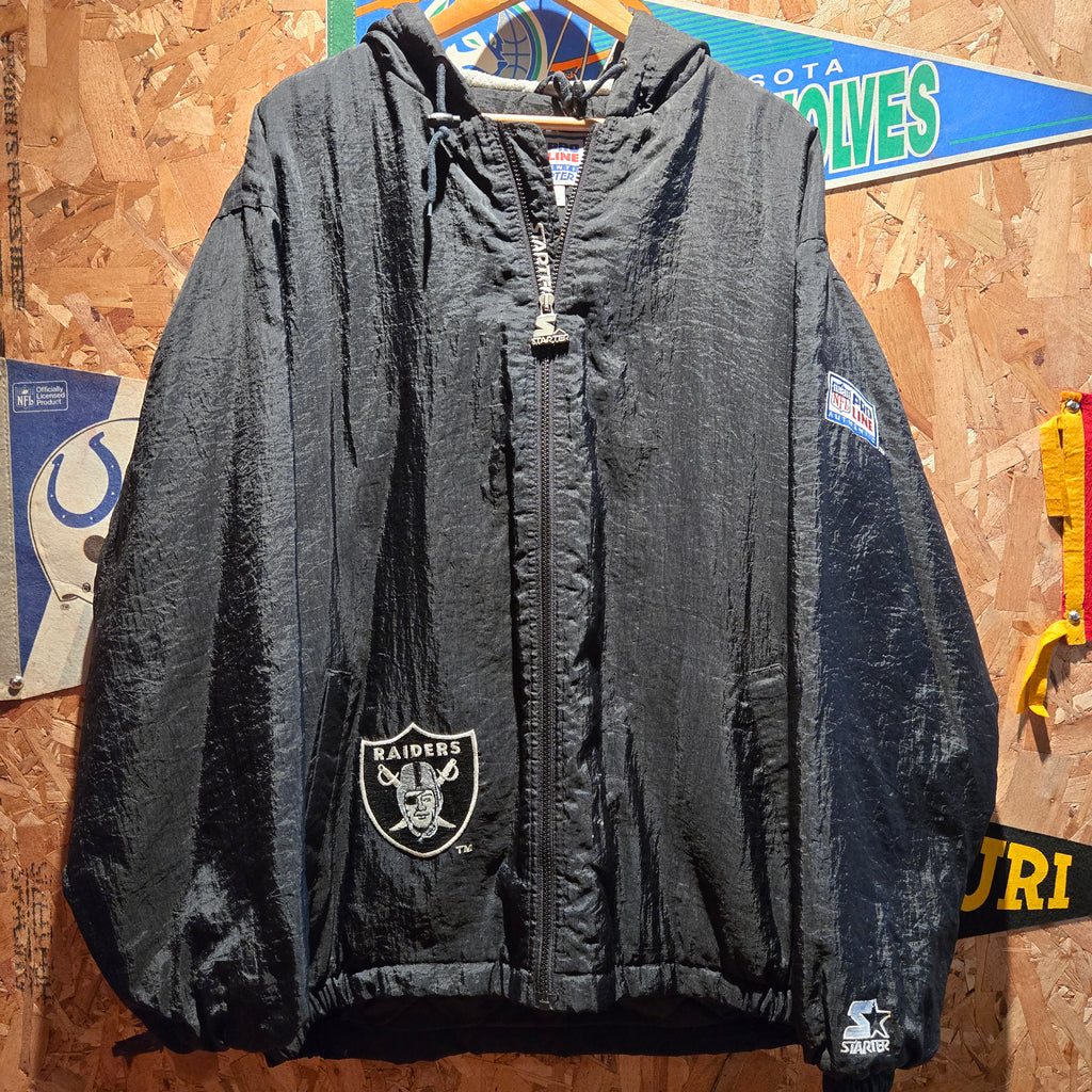 VTG Oakland Raiders Starter ProLine Puffer Jacket Full Zip Hooded: Large