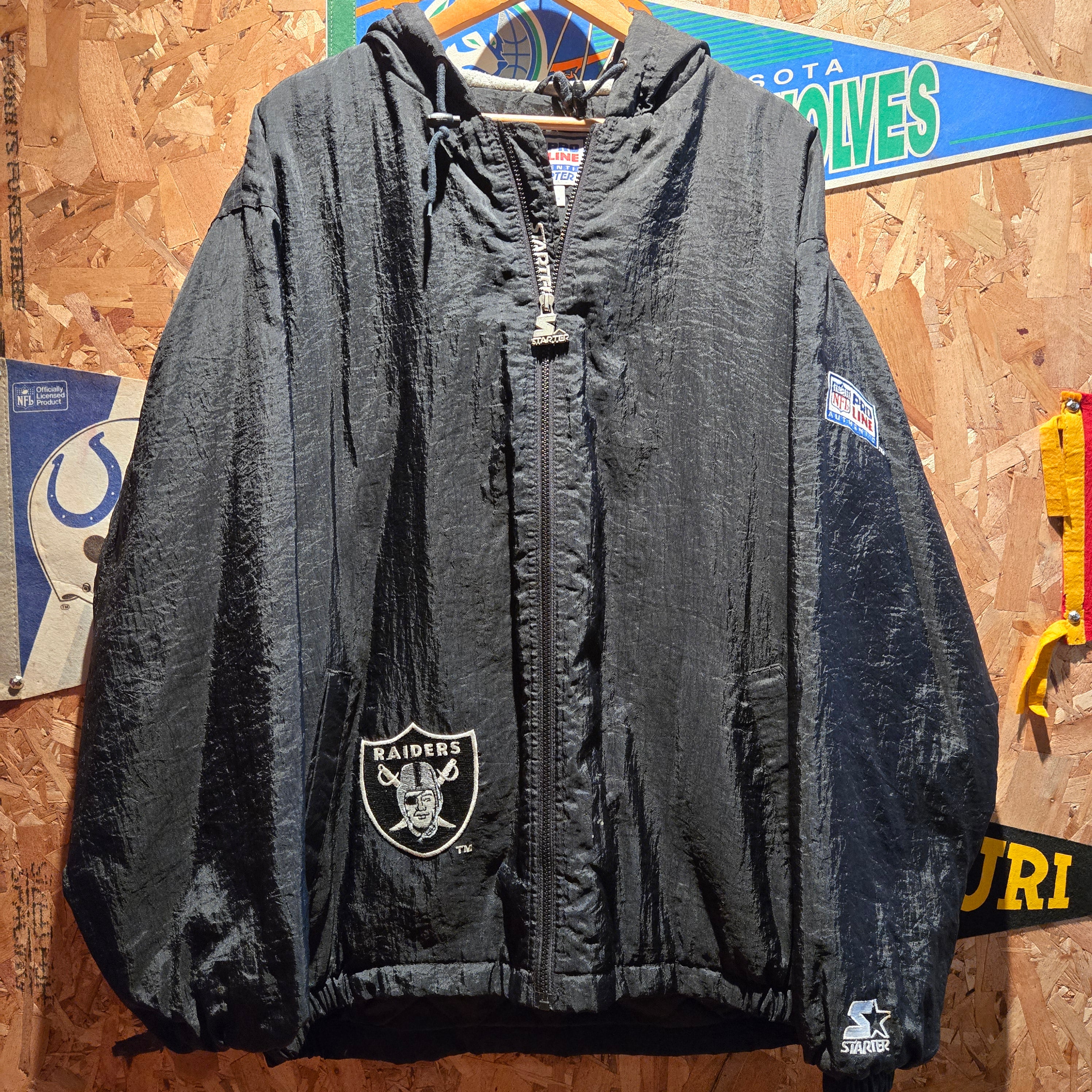 VTG Oakland Raiders Starter ProLine Puffer Jacket Full Zip Hooded: Large