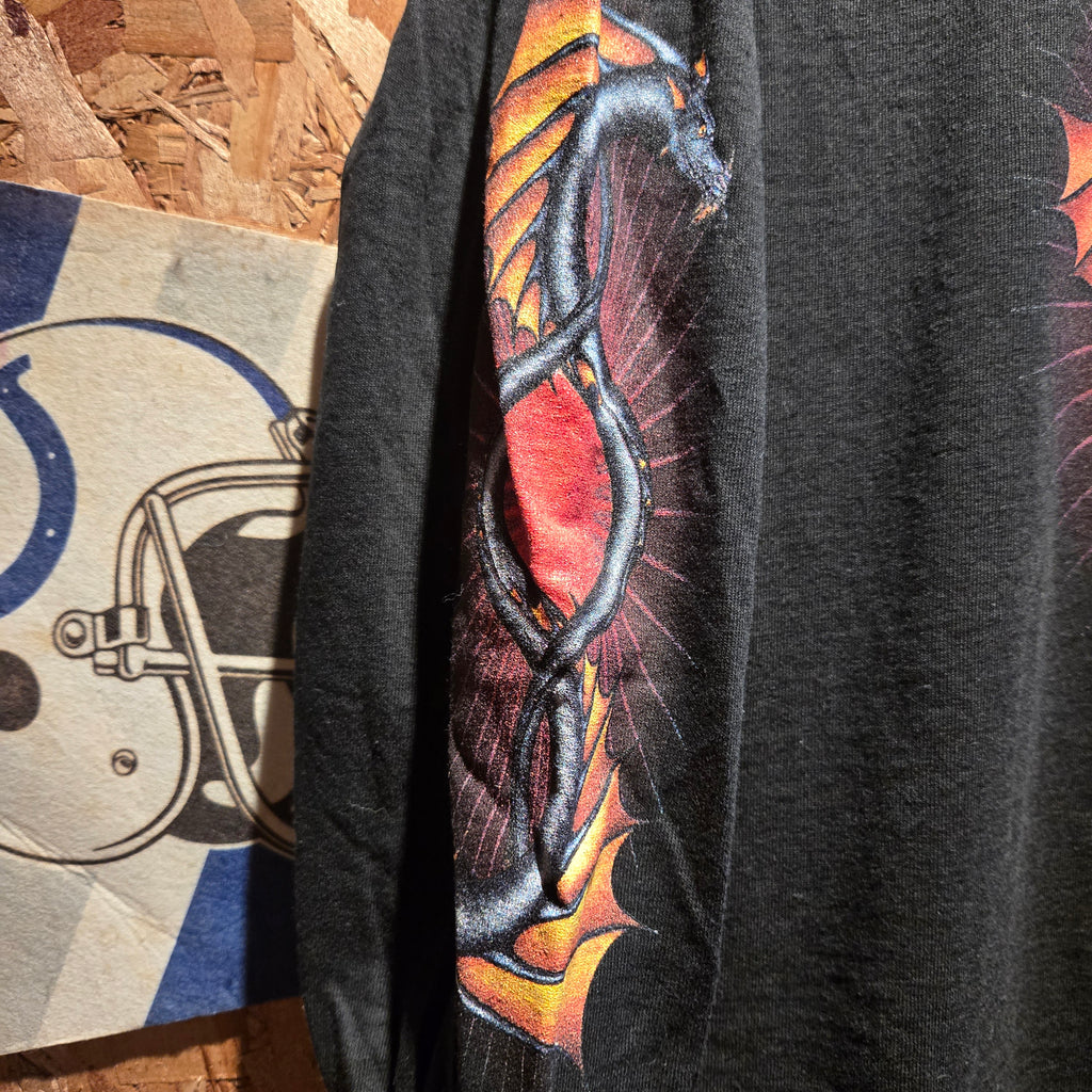 VTG Medieval Dragon And Sword Graphic Long Sleeve T-Shirt: Medium