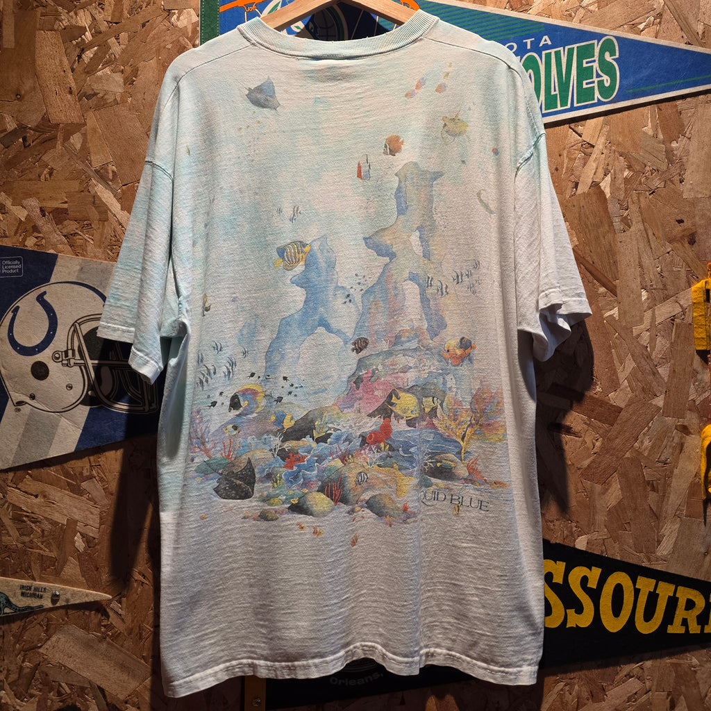 VTG Liquid Blue Coral Reef Aquatic Paradise Fish Tye Dye T-Shirt: XL