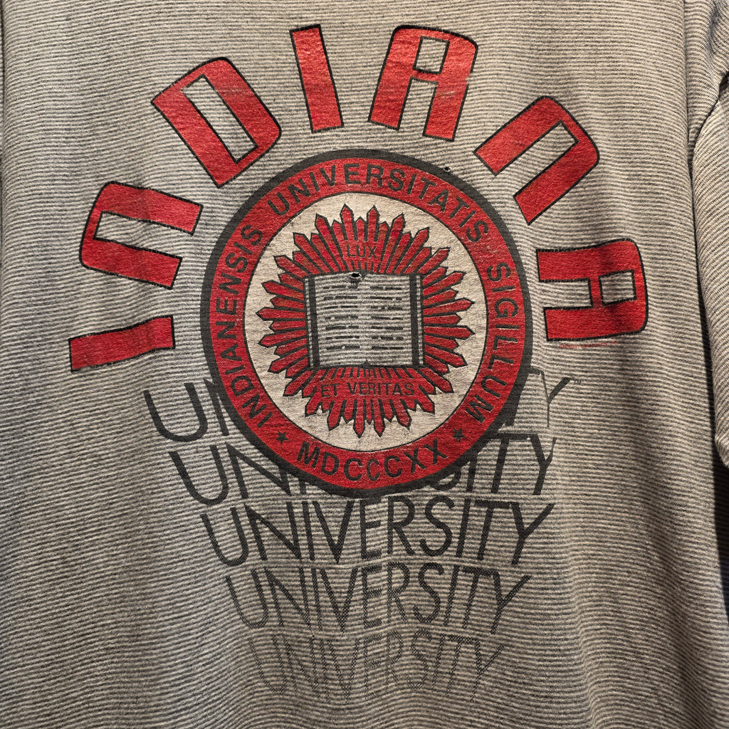 VTG 90's Indiana Hoosiers University Striped Grey T-Shirt: XL