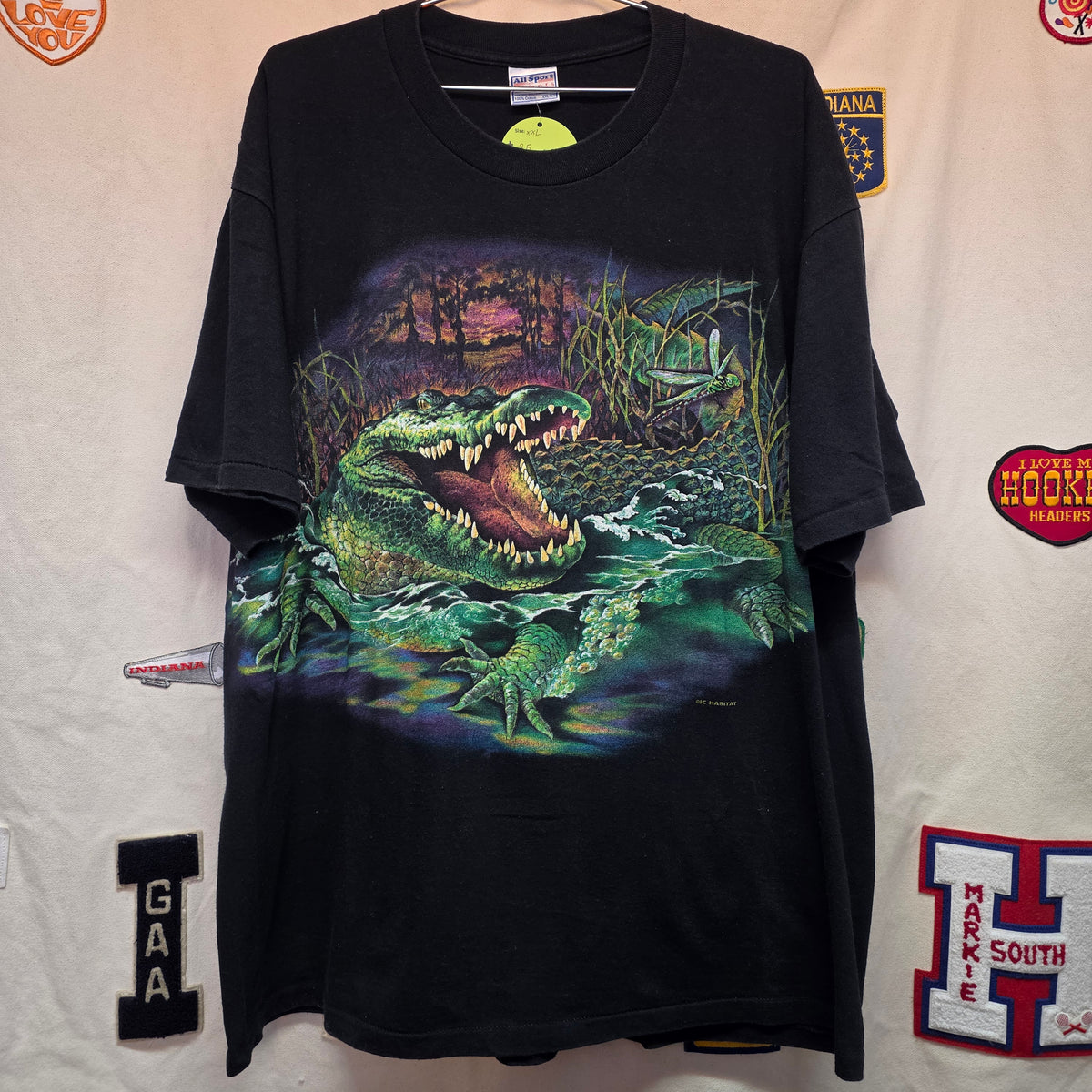 VTG Aligator Crocodile Swamp Black T-Shirt Double Sided Single Stitch: 2XL