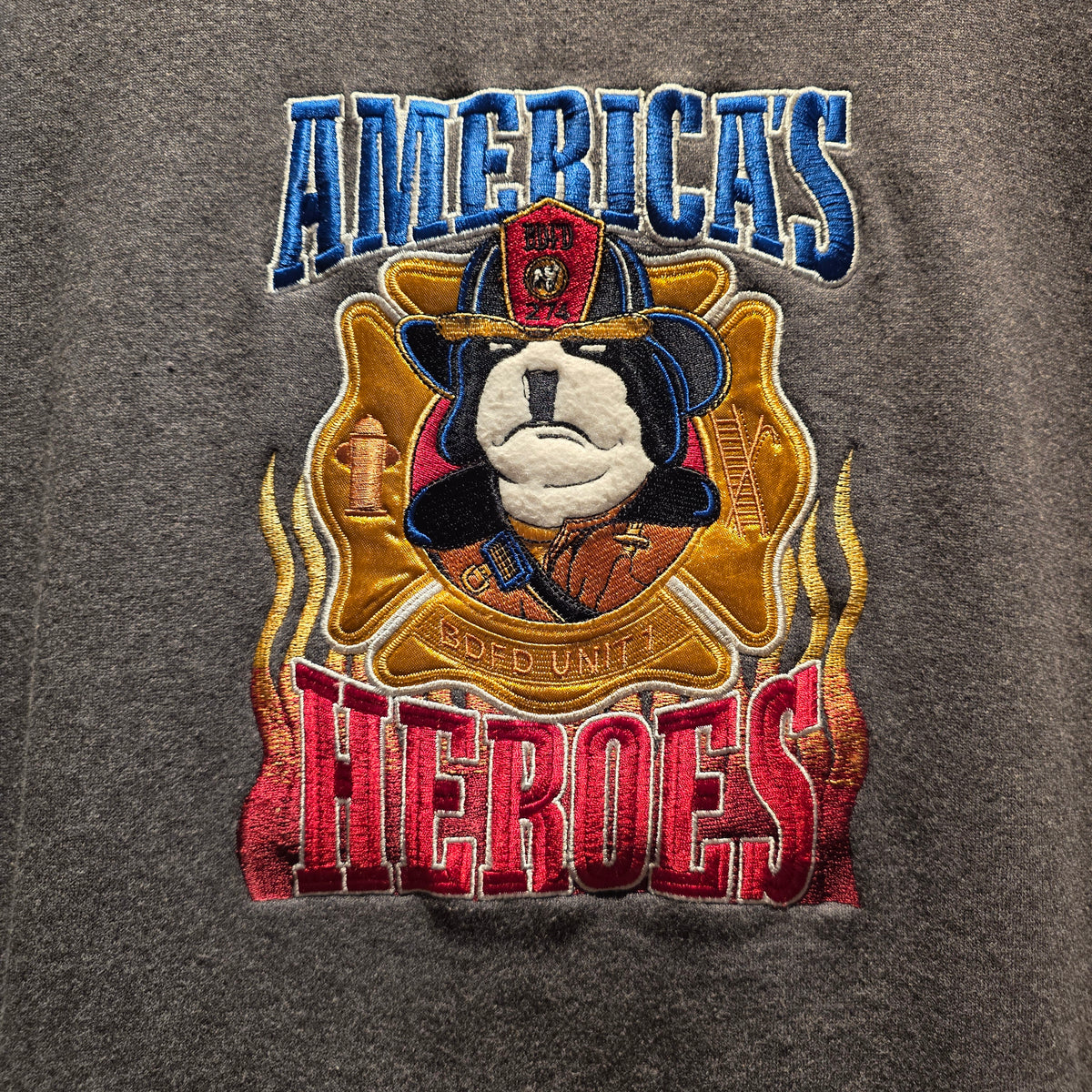 VTG Big Dogs America's Heroes BDFD Firefighter Grey Sweatshirt: Large