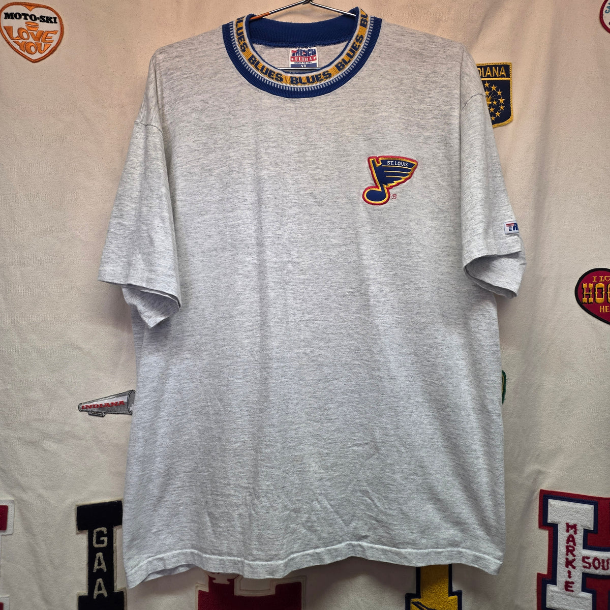 VTG 90's St Louis Blues NHL T-Shirt Single Stitch Trench Ultra: XL