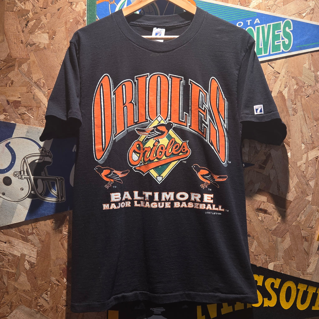 VTG 1995 USA Made Logo 7 Baltimore Orioles MLB Graphic T-Shirt Black: Medium