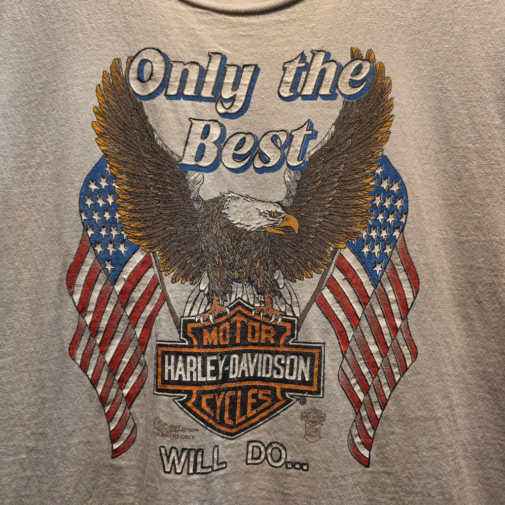 VTG 1987 Harley Davidson Only The Best Will Do White T-Shirt Eagle USA: Large