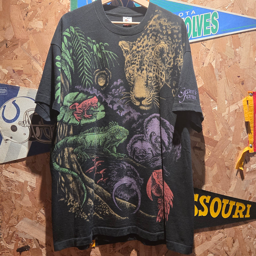 Vtg AOP Fruit Of The Loom Harlequin Jungle Theme T-Shirt: 2XL