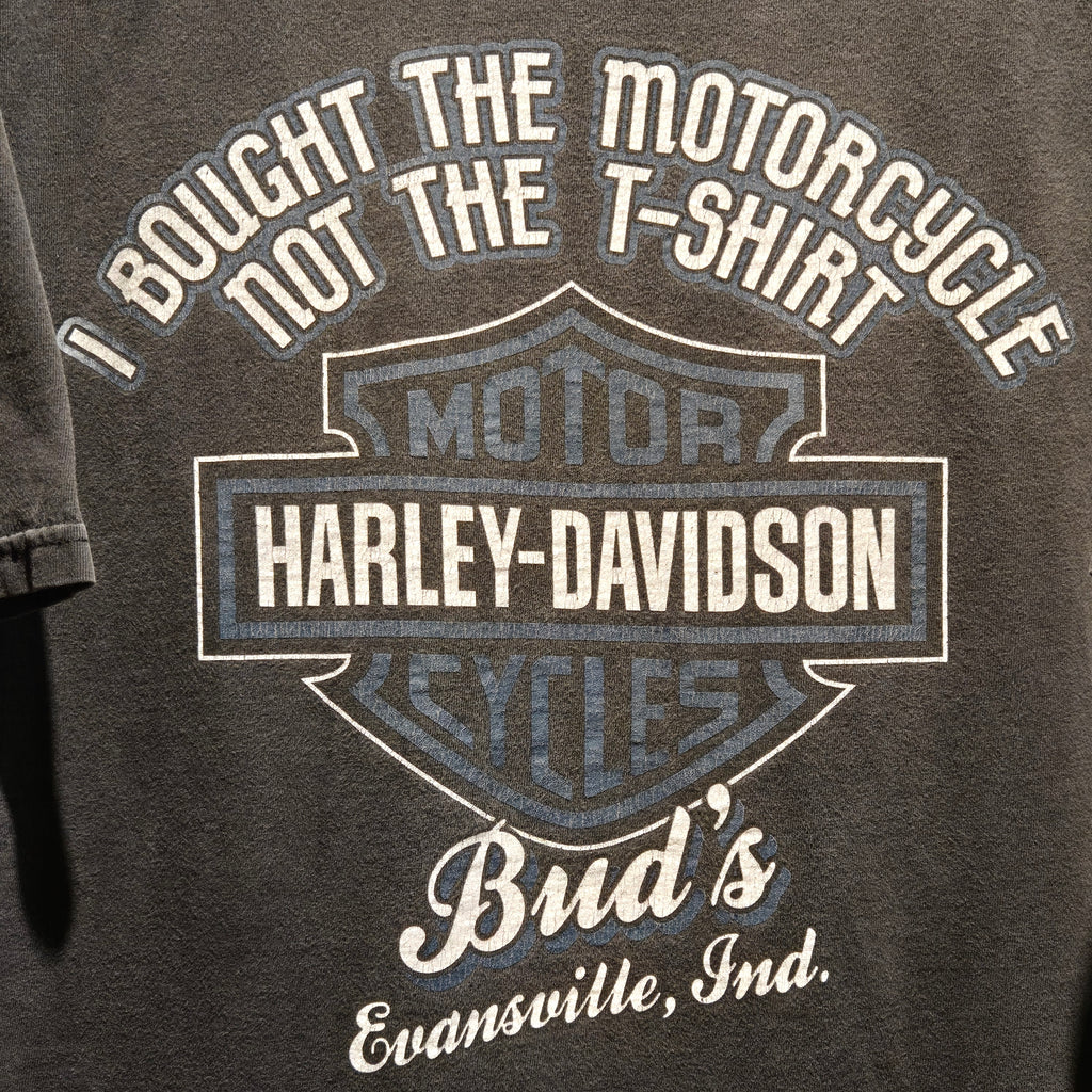 VTG 2001 Harley Davidson Black T-shirt Buds Evansville IN: XL