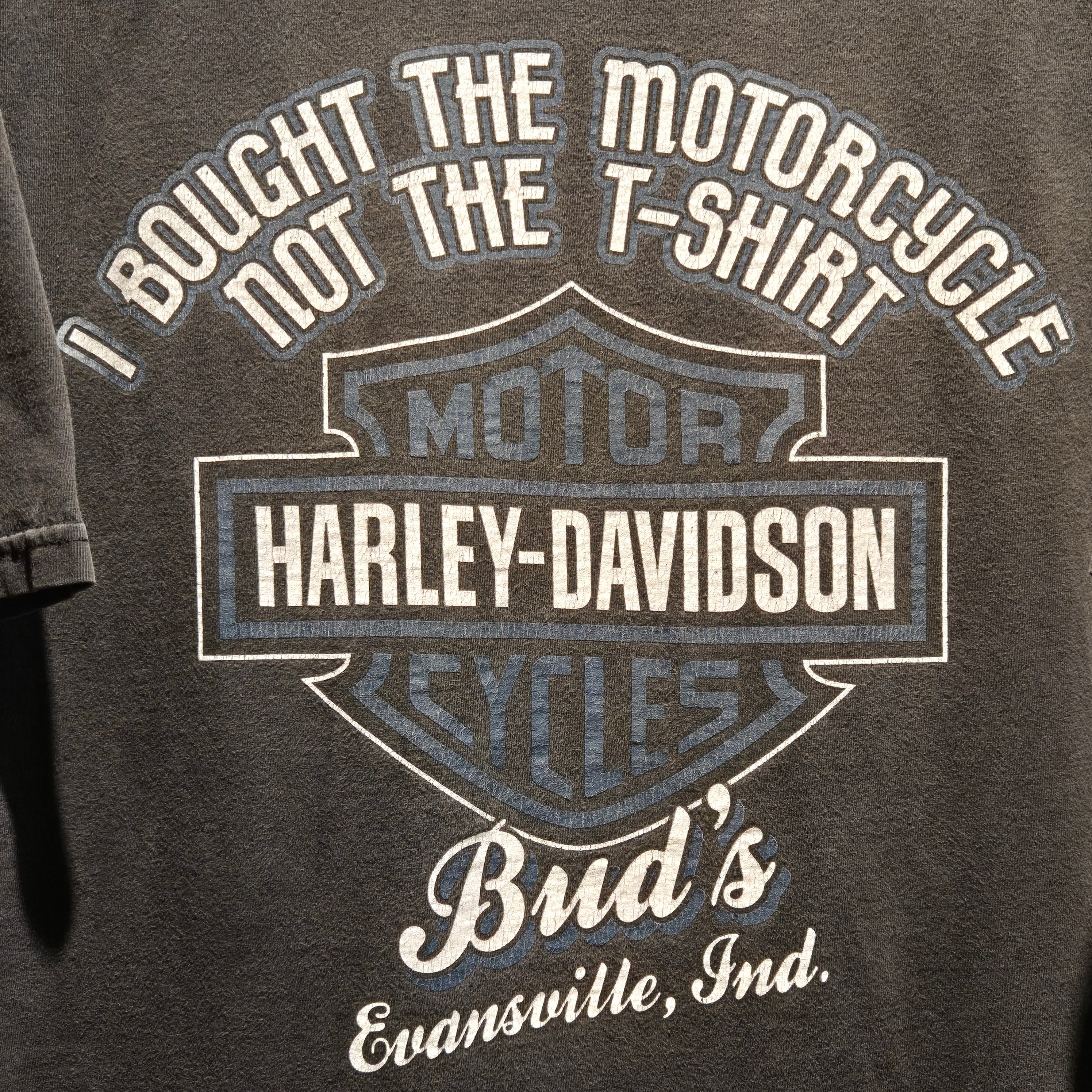 VTG 2001 Harley Davidson Black T-shirt Buds Evansville IN: XL