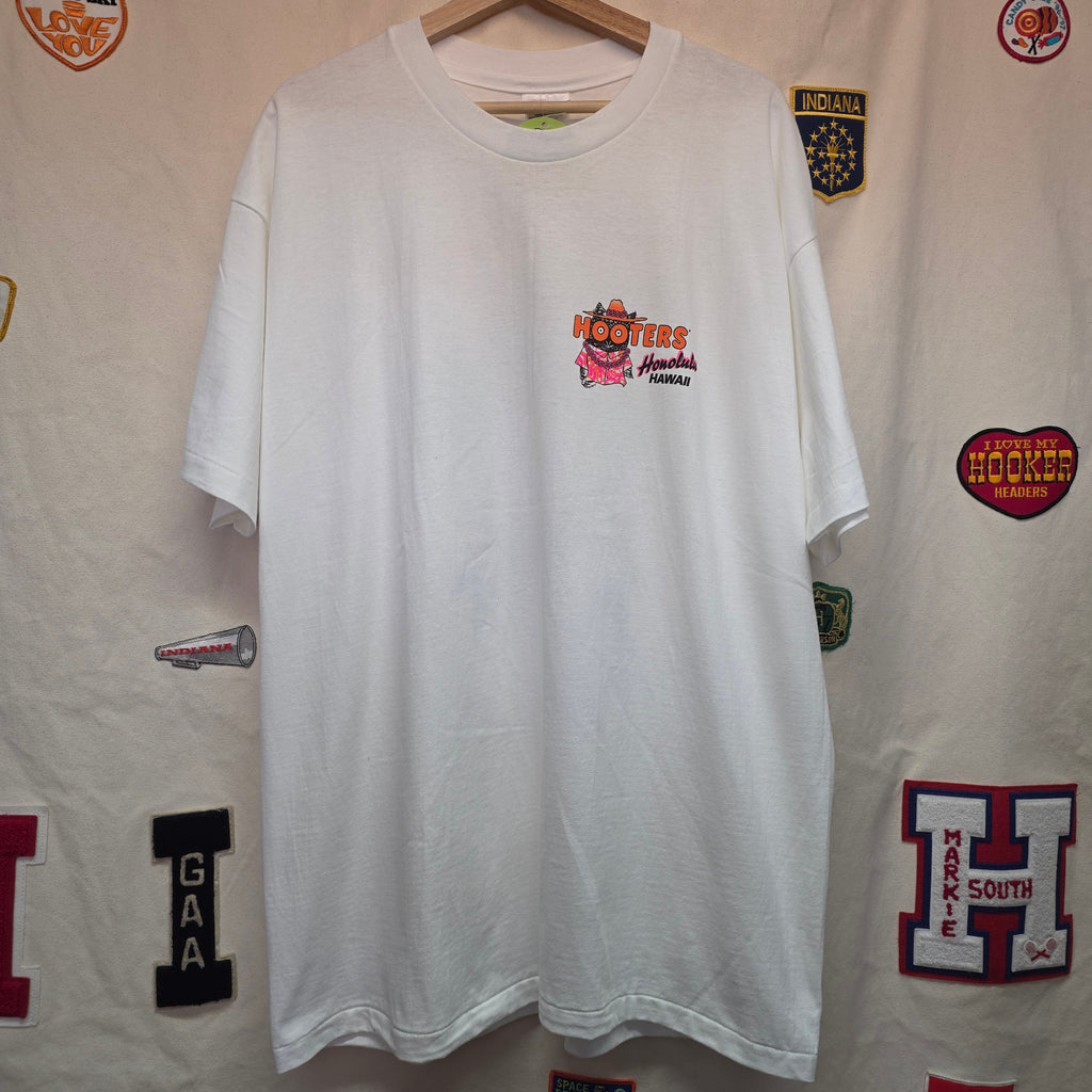 VTG Hooters Honolulu Hawaii White Double Sided T-Shirt: XL