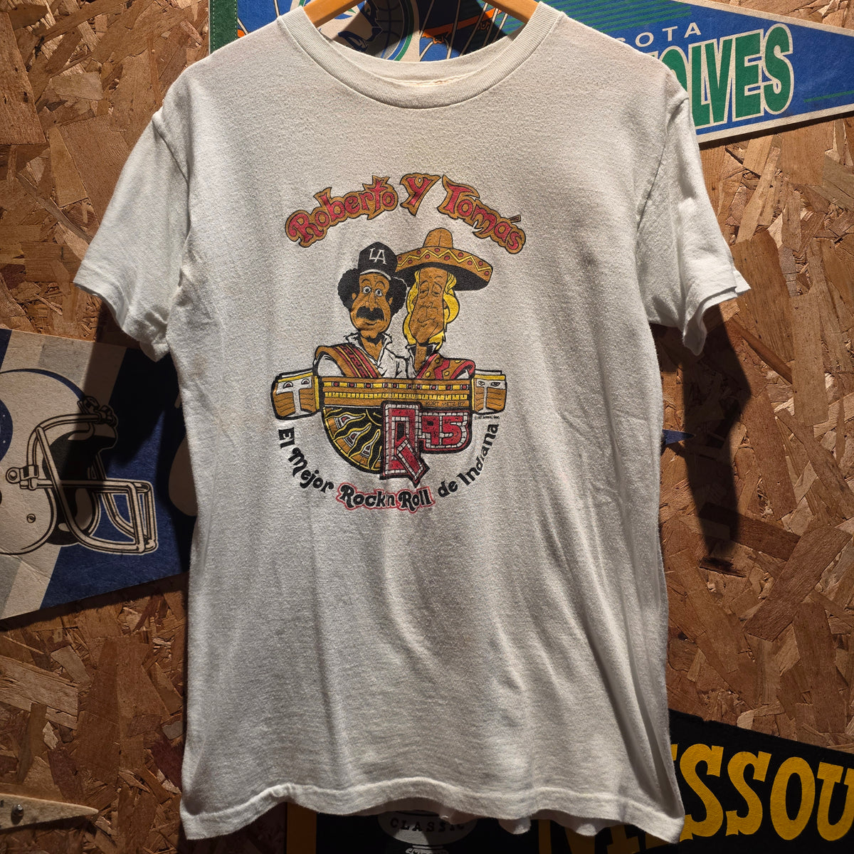 VTG 1987 Roberto Y Tomas Rock'n Roll Indiana White T-Shirt: M/L