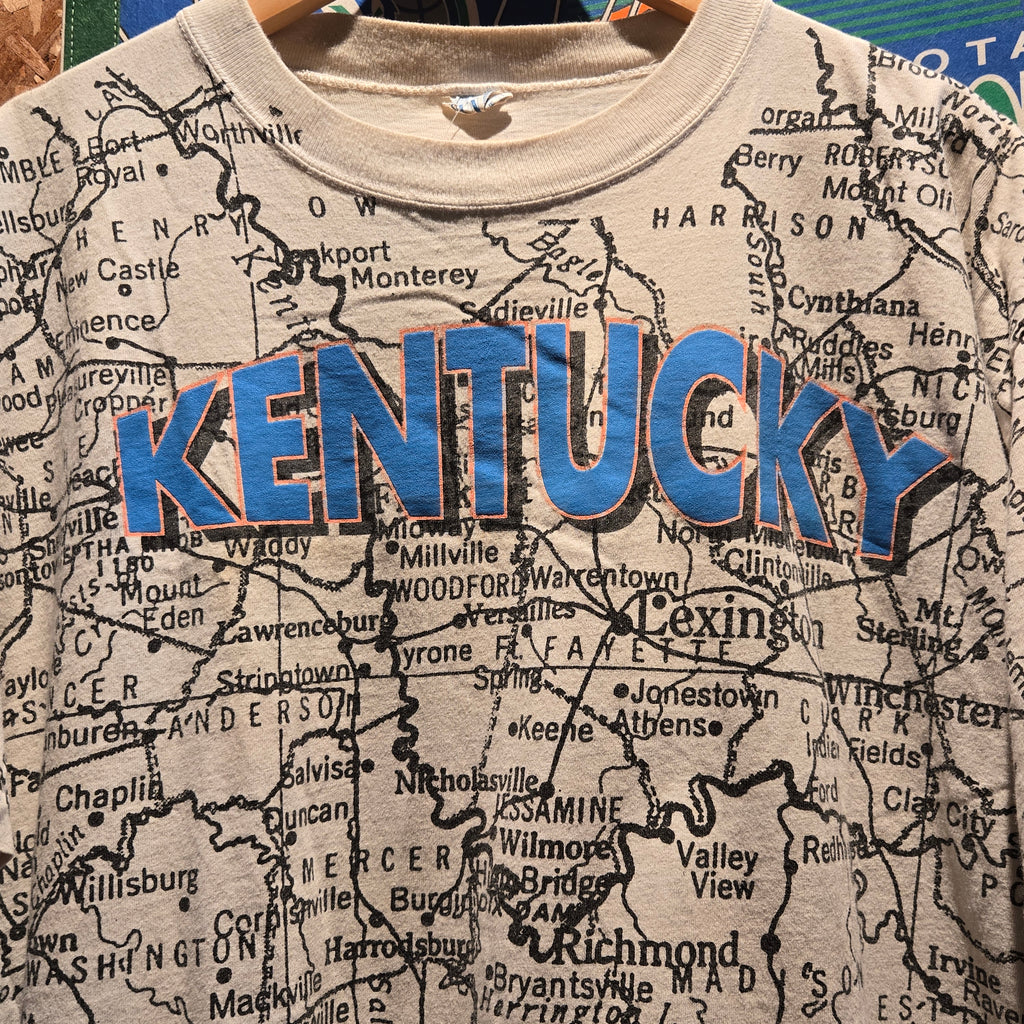 VTG Kentucky AOP Map Single Stitch Graphic T-Shirt: XXL