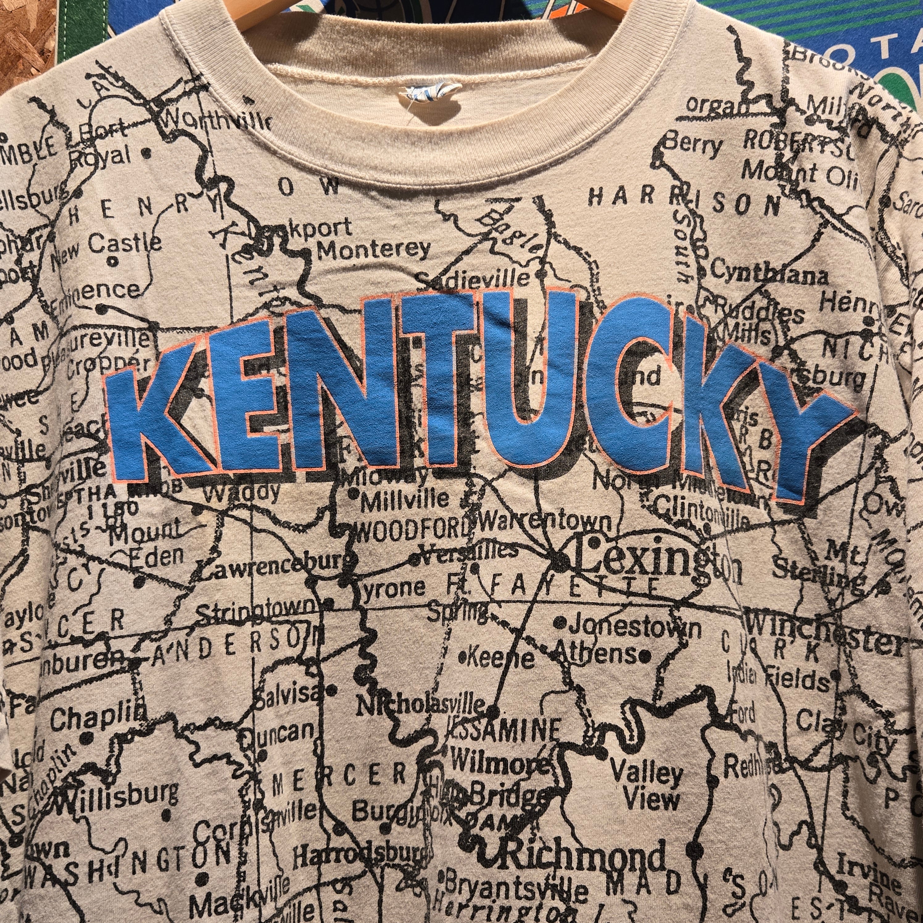 VTG Kentucky AOP Map Single Stitch Graphic T-Shirt: XXL