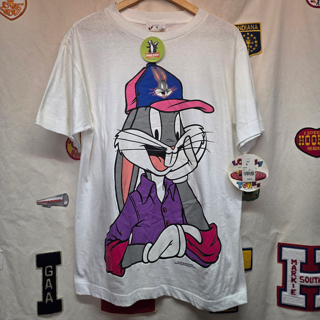 NWT VTG Looney Tunes Bugs Bunny White Graphic T-Shirt Deadstock: Medium
