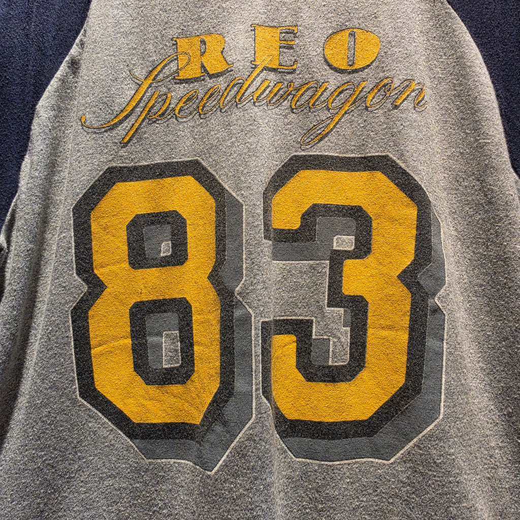 VTG REO Speedwagon 1983 Gray T-Shirt W/Navy Blue 3/4 Sleeves: Large