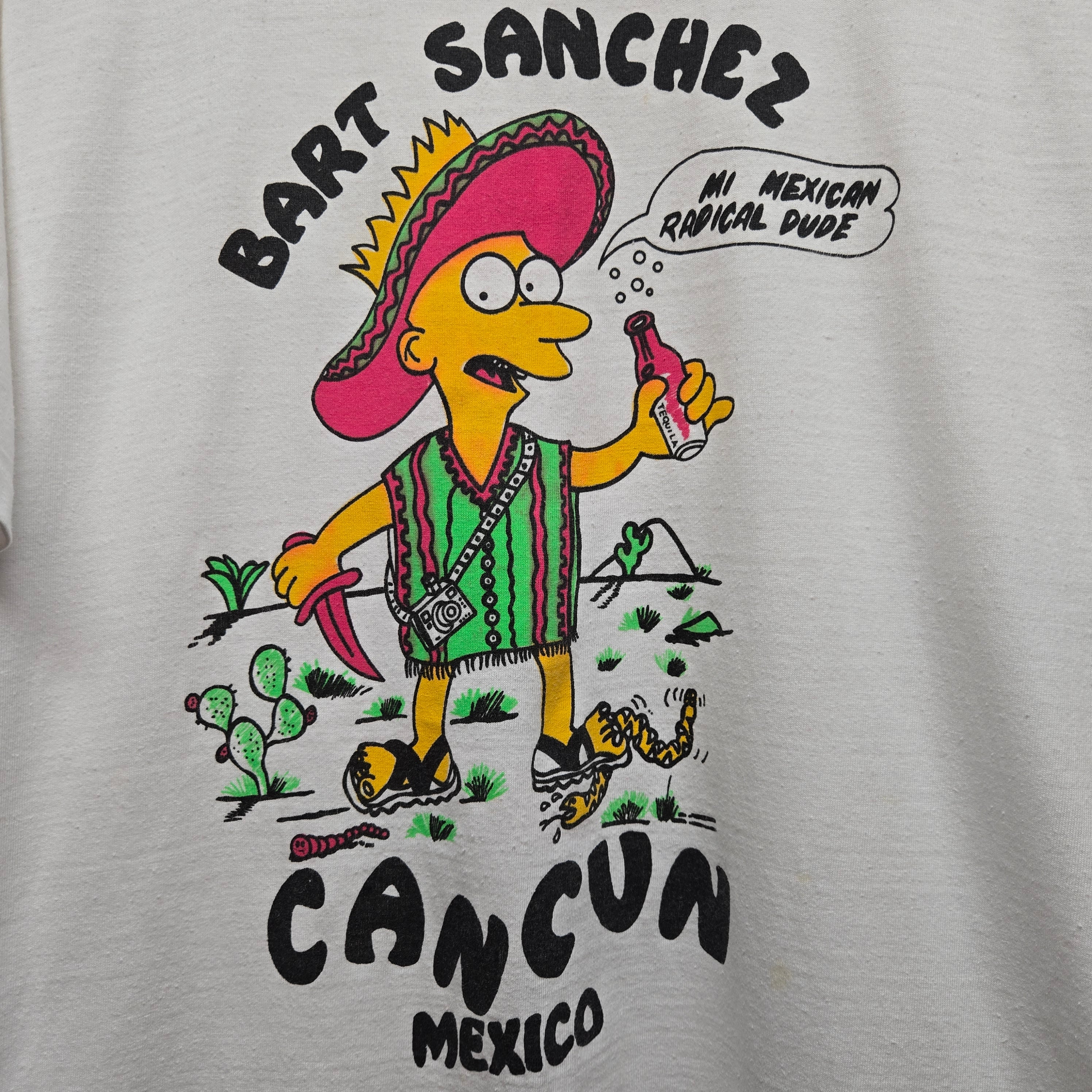 VTG Bart Simpson "Bart Sanchez" Graphic T-Shirt Cancun Funny: XL