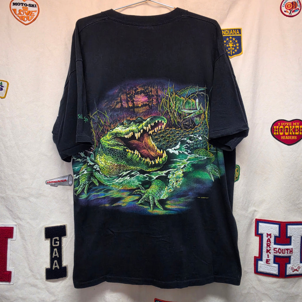 VTG Aligator Crocodile Swamp Black T-Shirt Double Sided Single Stitch: 2XL