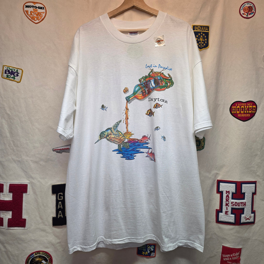VTG Hooters Daytona White Graphic Double-Sided T-shirt: XXL