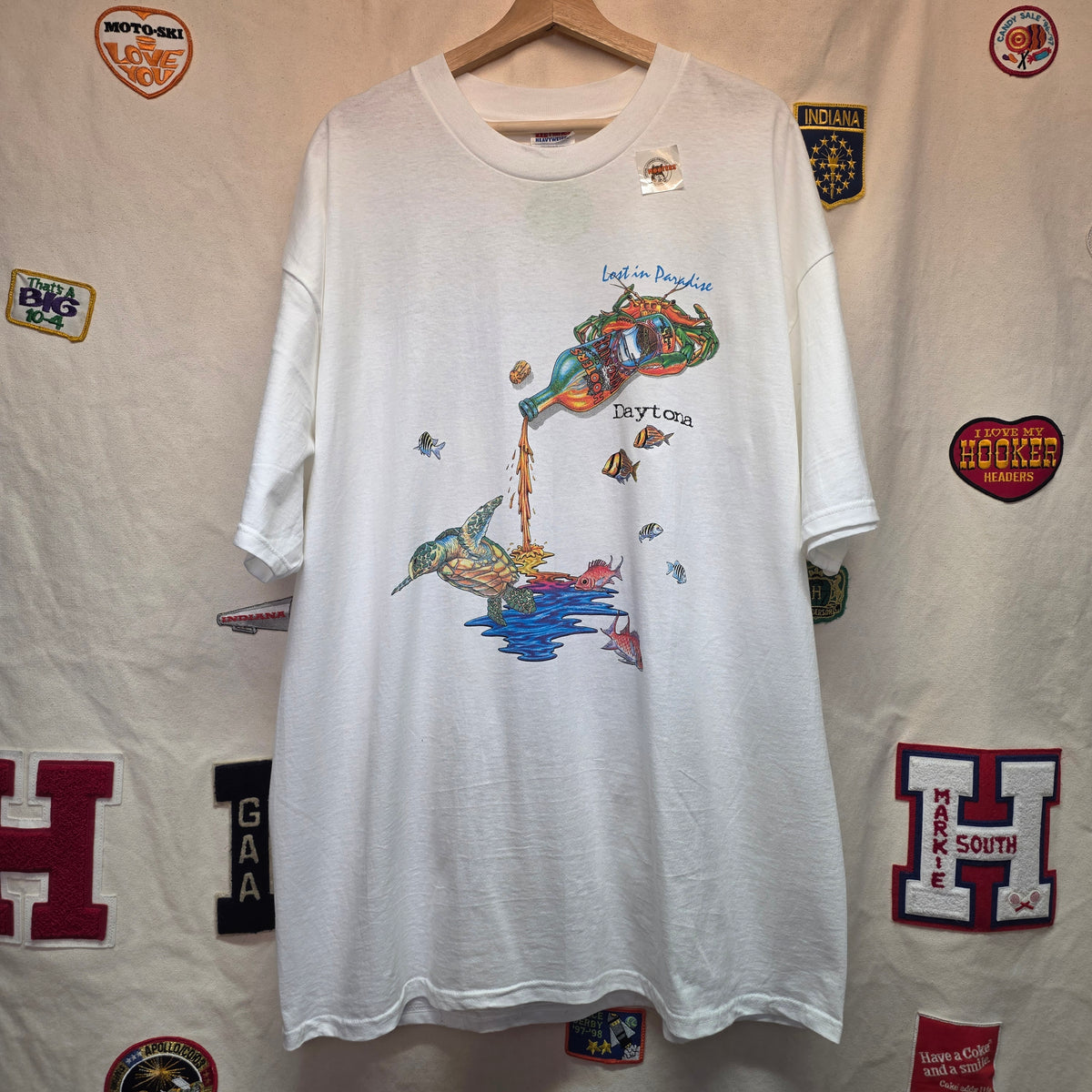 VTG Hooters Daytona White Graphic Double-Sided T-shirt: XXL