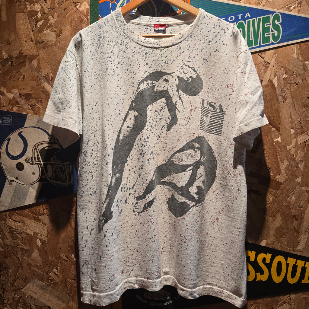 VTG Synchronized Swimmers Paint Splatter AOP USA Single Stitch T-Shirt: XL