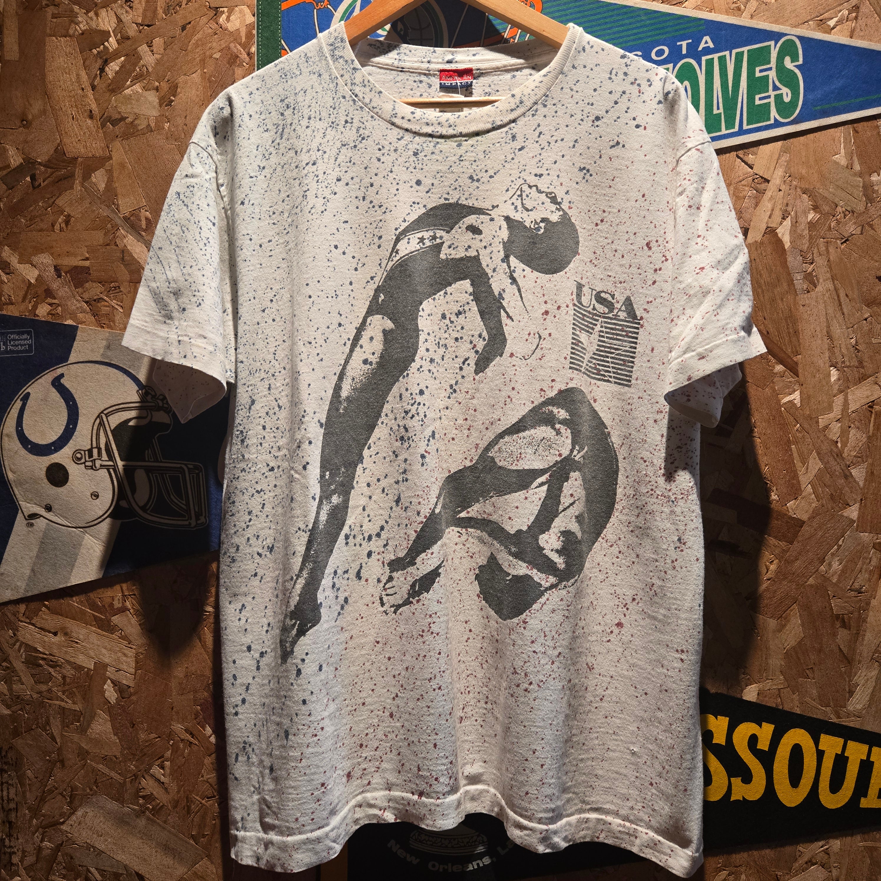 VTG Synchronized Swimmers Paint Splatter AOP USA Single Stitch T-Shirt: XL