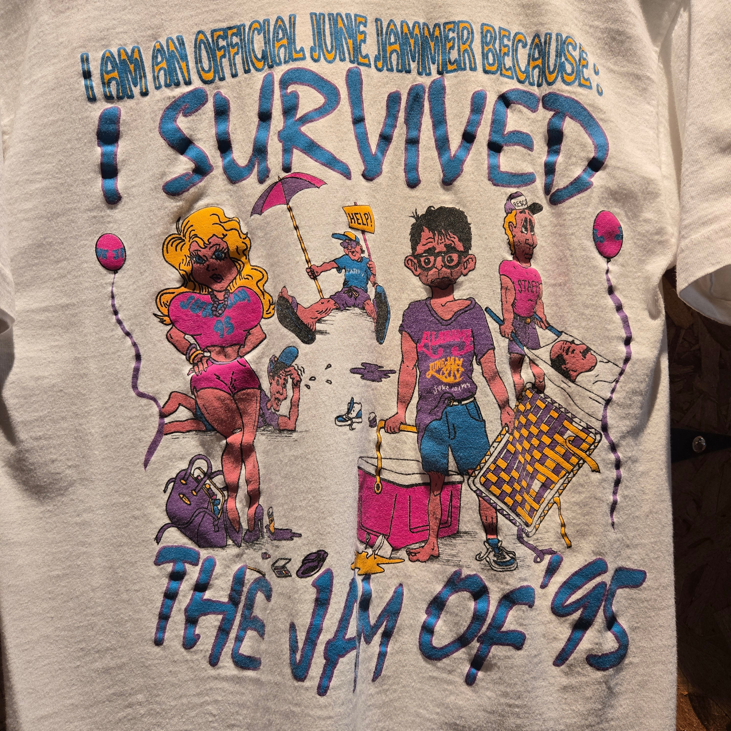 VTG 1995 Alabama June Jam " I Survived The Jam Of 95" Graphic T-Shirt: Large