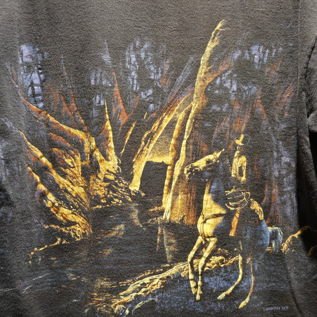 VTG Wyoming Western Cowboy Black Single Stitch T-Shirt: Large