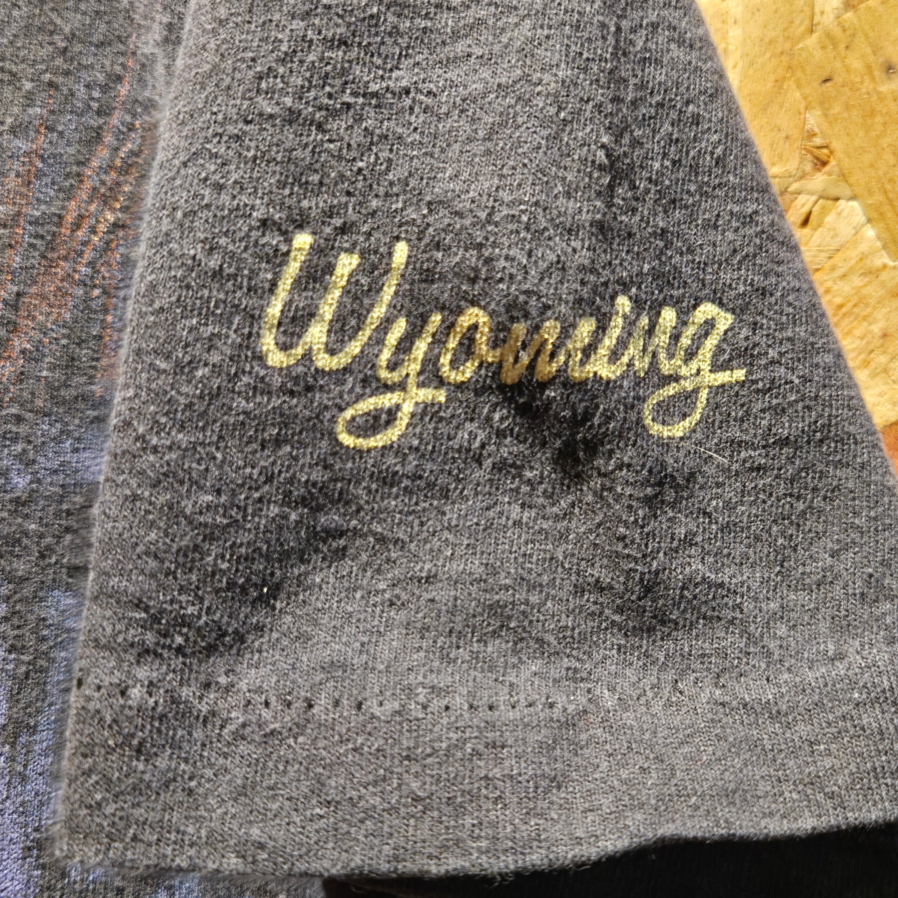 VTG Wyoming Western Cowboy Black Single Stitch T-Shirt: Large