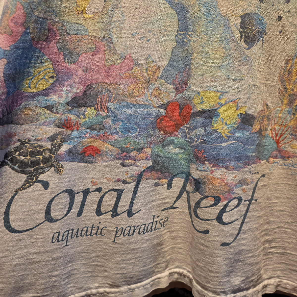 VTG Liquid Blue Coral Reef Aquatic Paradise Fish Tye Dye T-Shirt: XL