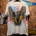 VTG Eagle AOP Single Stitch T-shirt Nature Patriotic USA Flag Shirt: XL