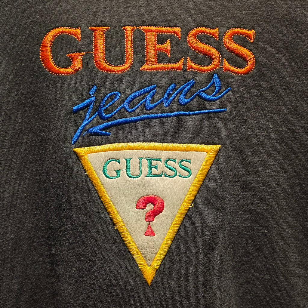 VTG 90'S Guess Jeans Black Embroidered Sweatshirt Made In USA: XL