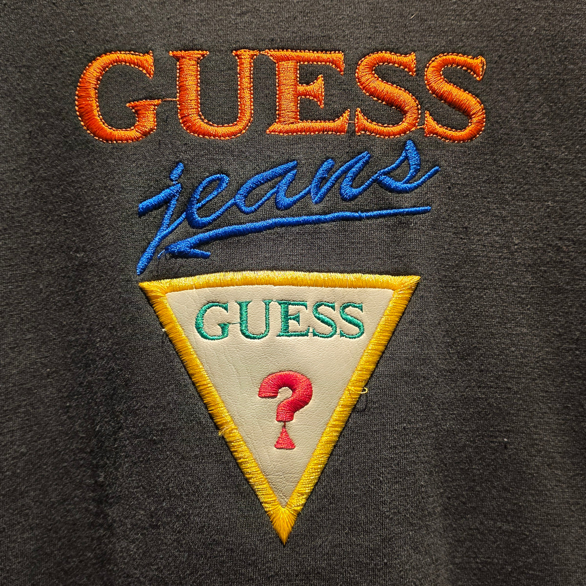 VTG 90'S Guess Jeans Black Embroidered Sweatshirt Made In USA: XL