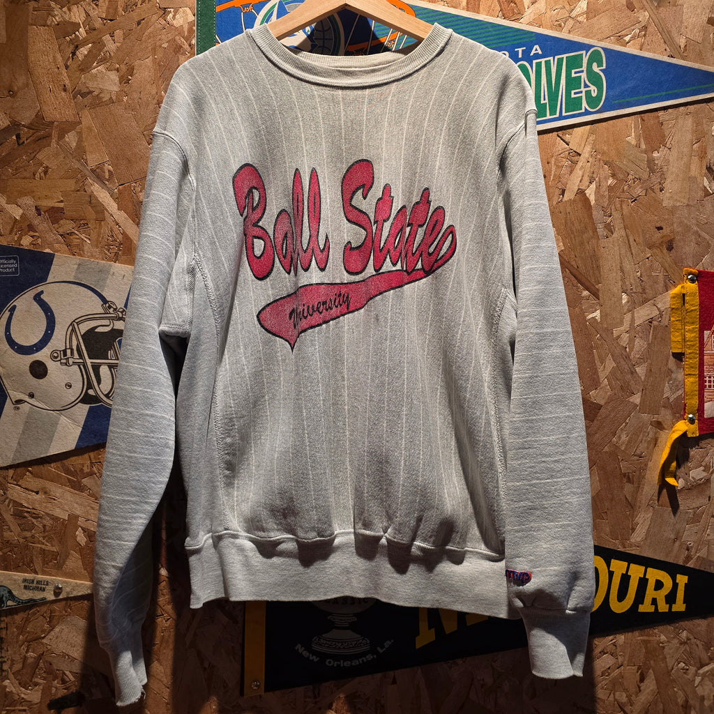 VTG Ball State University Reverse Weave Style Pinstripe Sweatshirt: Medium
