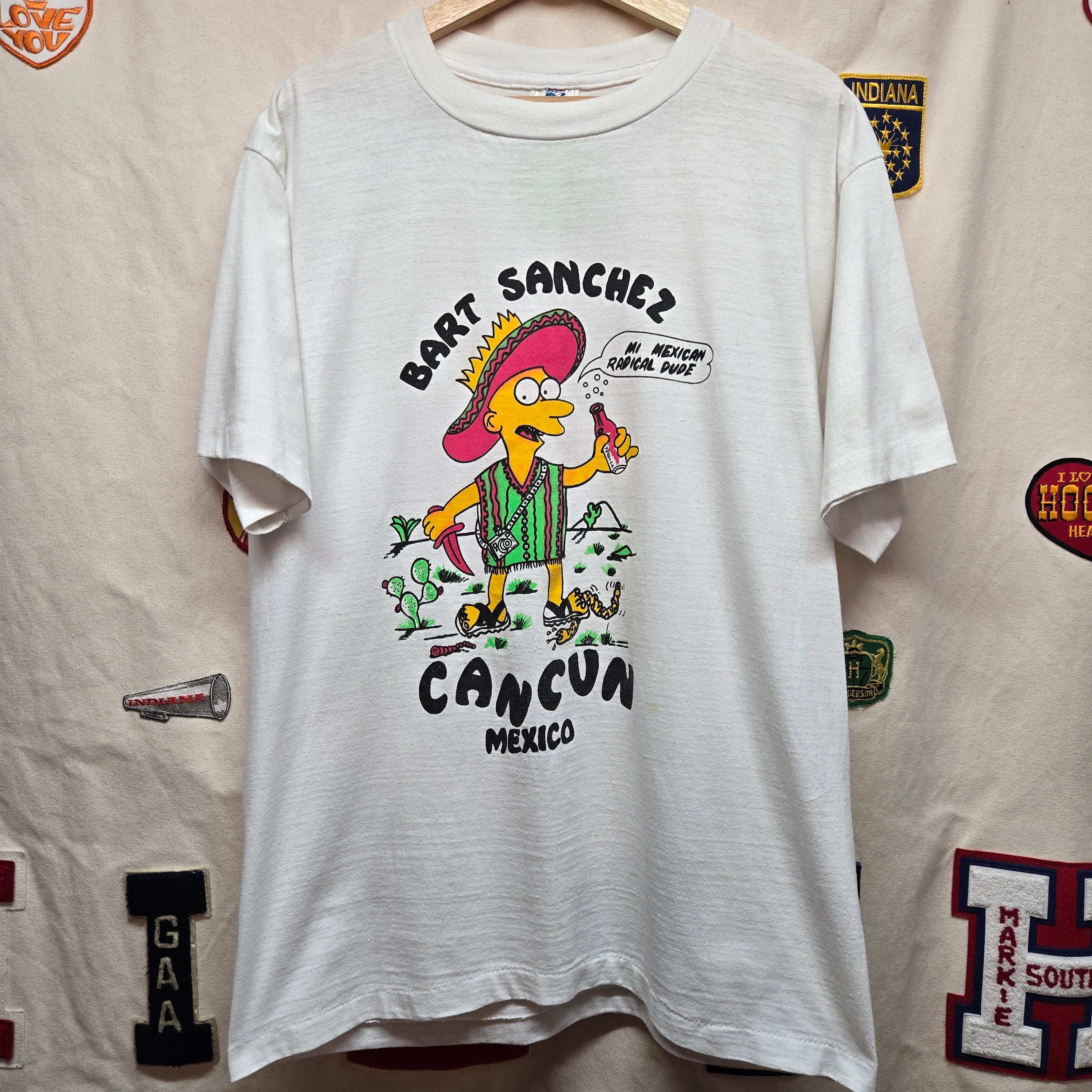 VTG Bart Simpson "Bart Sanchez" Graphic T-Shirt Cancun Funny: XL