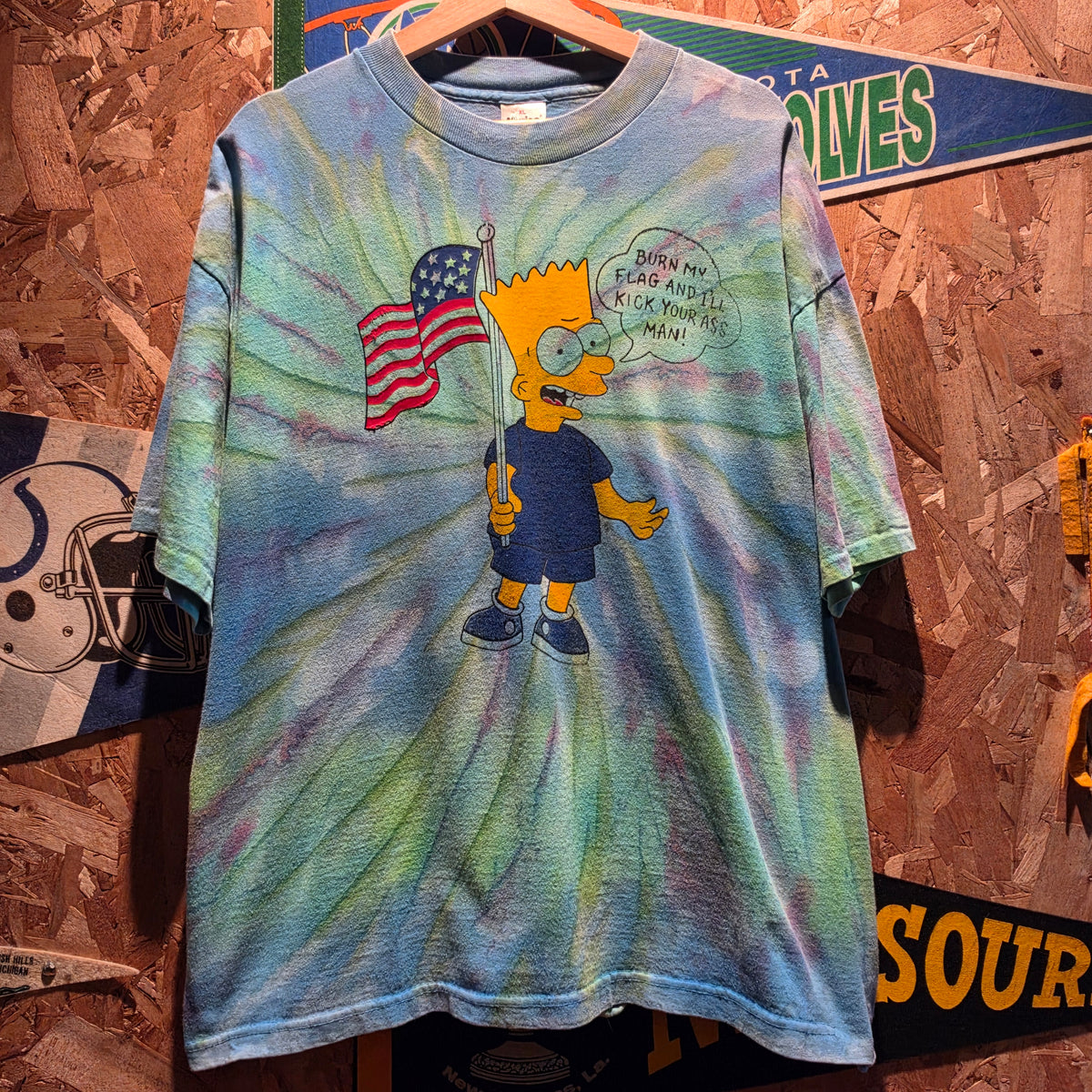 VTG Bart Simpson Single Stitch Tye Dye T-Shirt " Burn My Flag I'll Kick Your A$$": XL