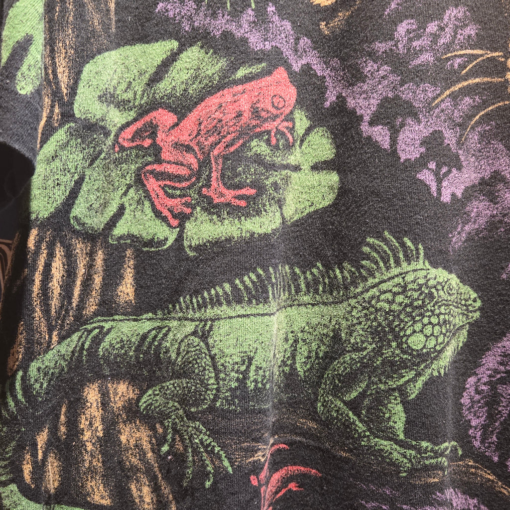Vtg AOP Fruit Of The Loom Harlequin Jungle Theme T-Shirt: 2XL