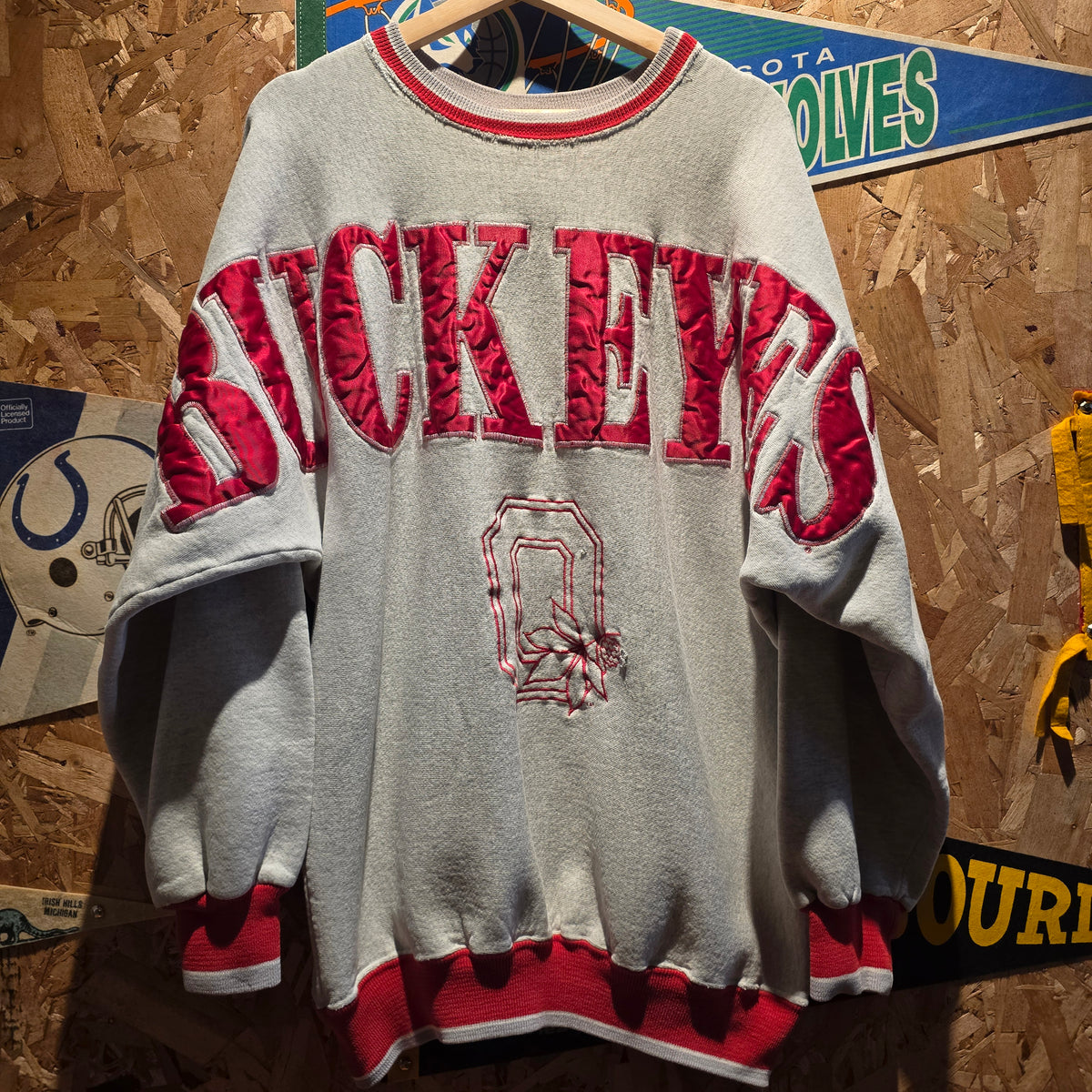 VTG Ohio State Buckeyes Huge Spellout Sweatshirt Grey: XL
