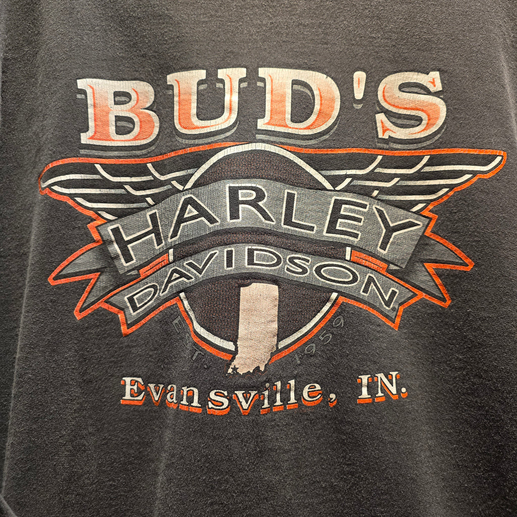 VTG 90's Harley Davidson Black Sweatshirt Buds Evansville: XXL