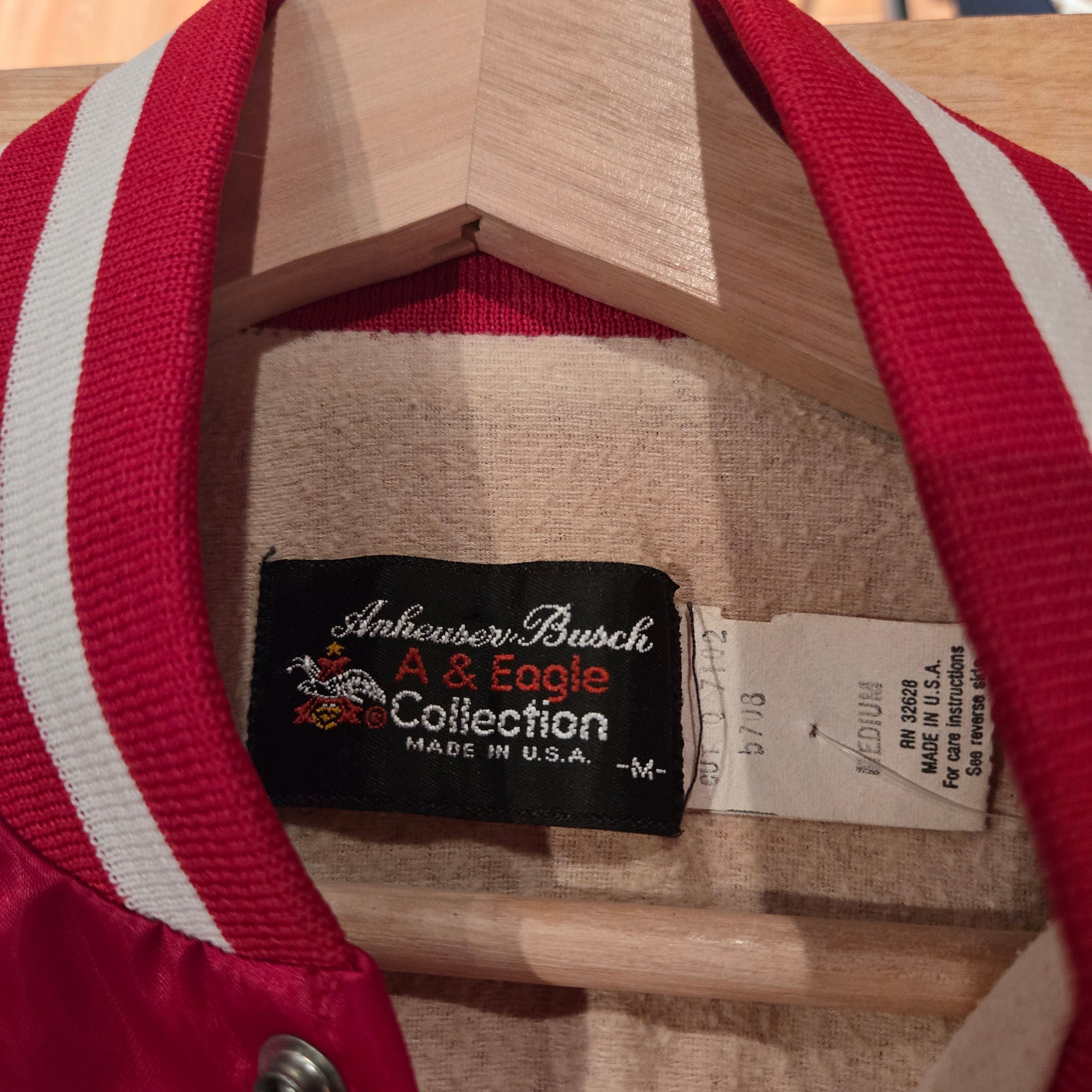 VTG Budweiser Men's Red Satin Bomber Jacket 80s Varsity Nylon: Medium