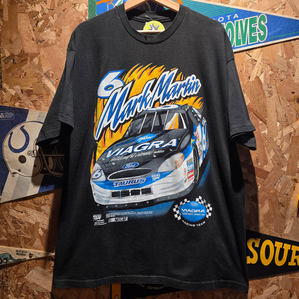 VTG Mark Martin Y2K Viagra Nascar Black T-Shirt: XL