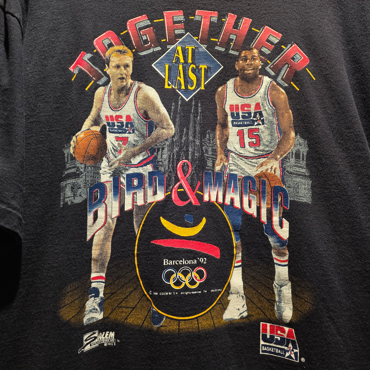VTG Salem Larry Bird Magic Johnson Black T-Shirt Together At Last: Large