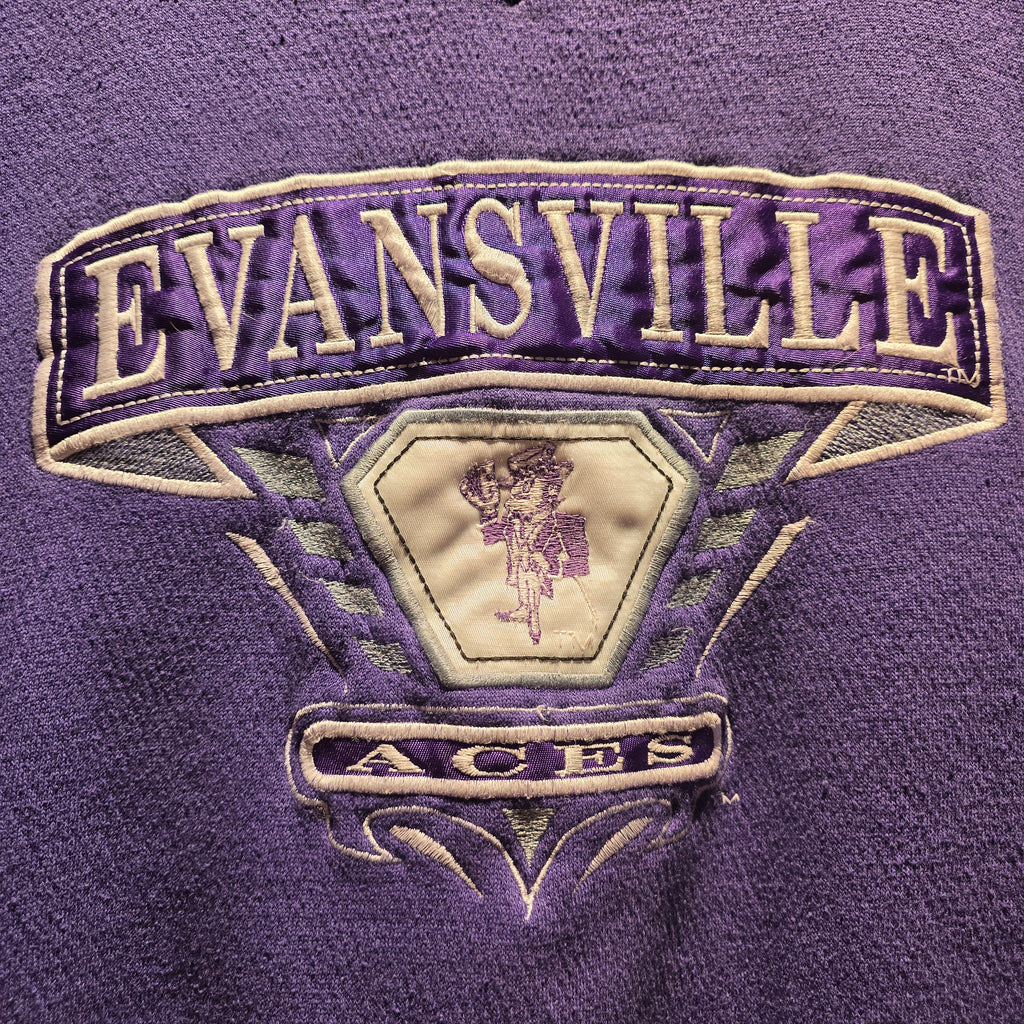 VTG University Of Evansville Aces Purple Sweatshirt Midwest Embroidery: Large