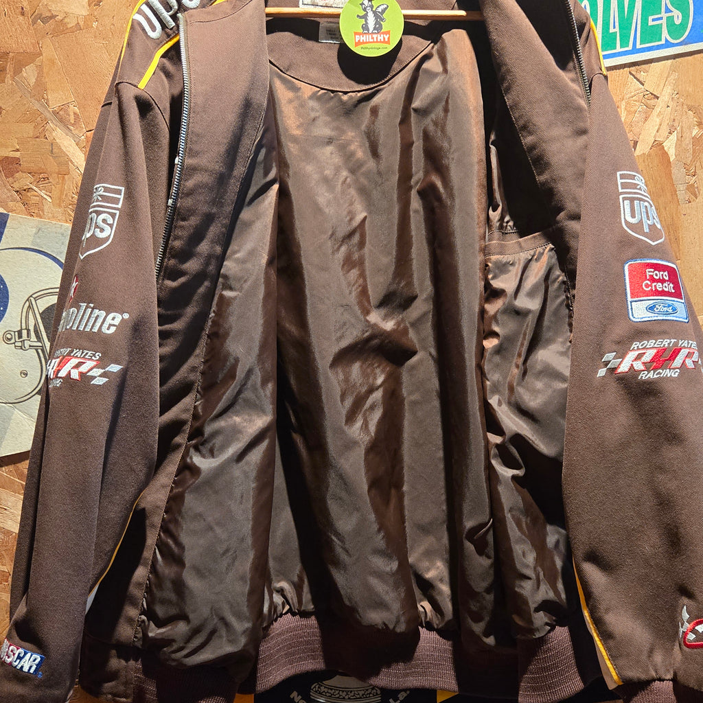 VTG Dale Jarrett Chase Authentics UPS Racing Jacket Large Brown/White