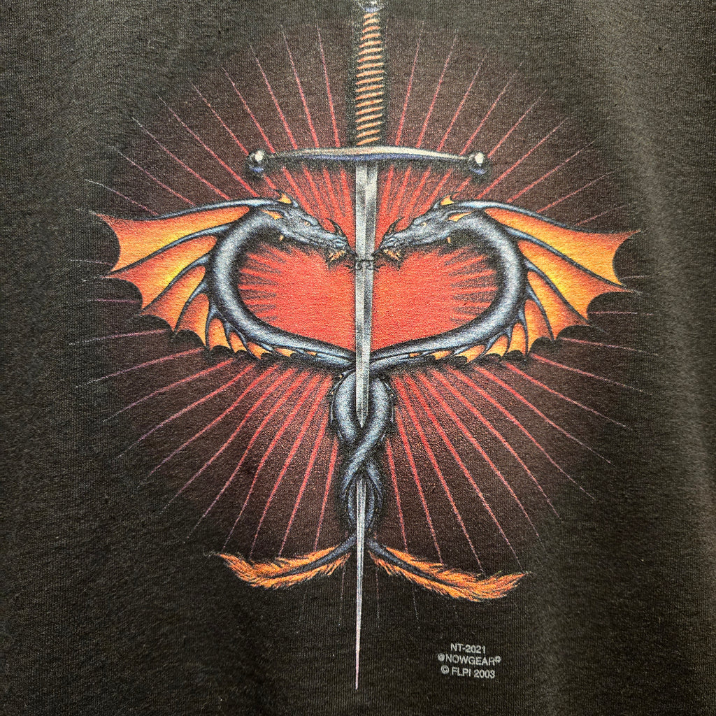 VTG Medieval Dragon And Sword Graphic Long Sleeve T-Shirt: Medium