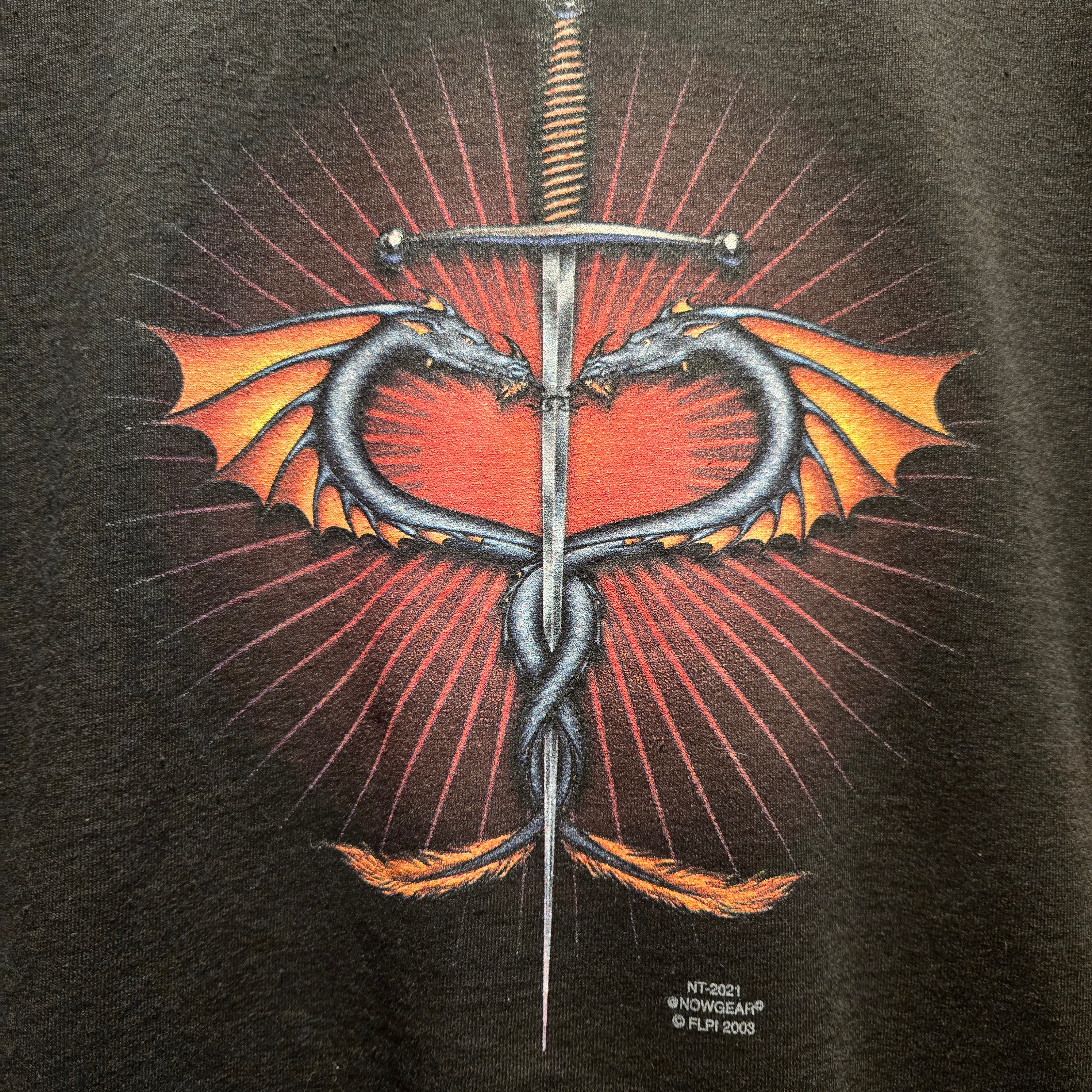 VTG Medieval Dragon And Sword Graphic Long Sleeve T-Shirt: Medium