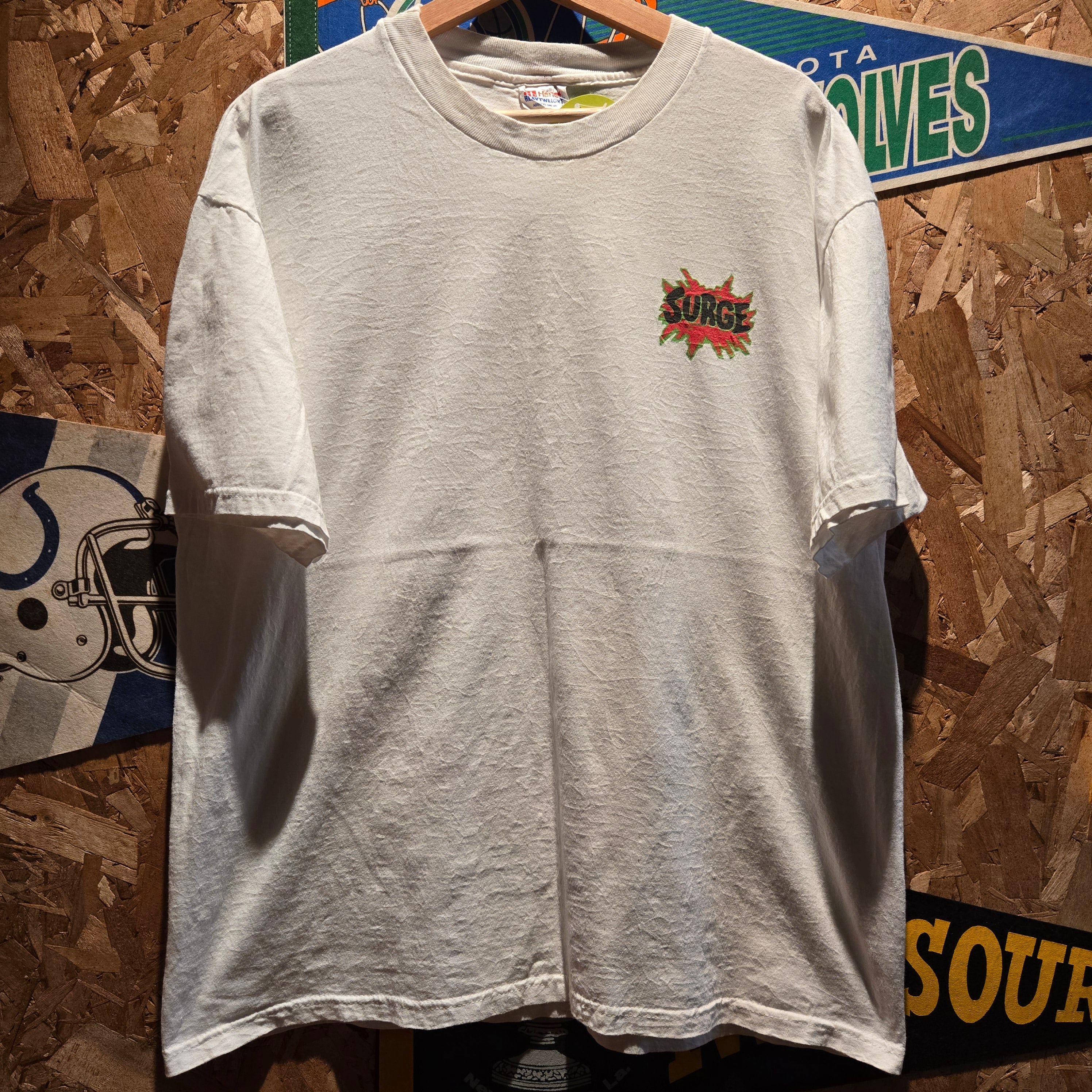 VTG Surge Drink White Graphic Hanes T-Shirt: XL