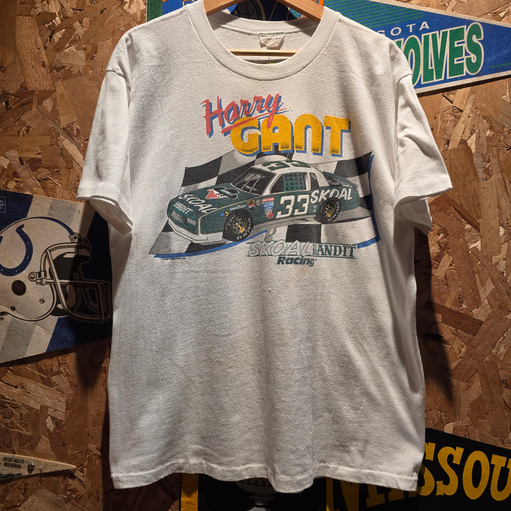 VTG 1987 NASCAR Harry Gant Skoal Bandits Racing White Graphic T-Shirt: Large